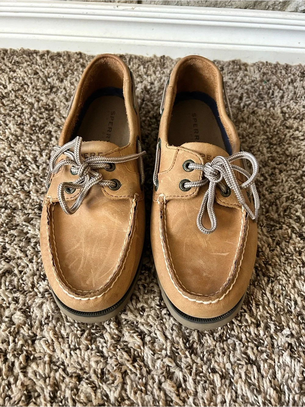 90s Retro Sperry Cognac Leather 2-Eye Boat Shoes Preppy Lace Up Leather